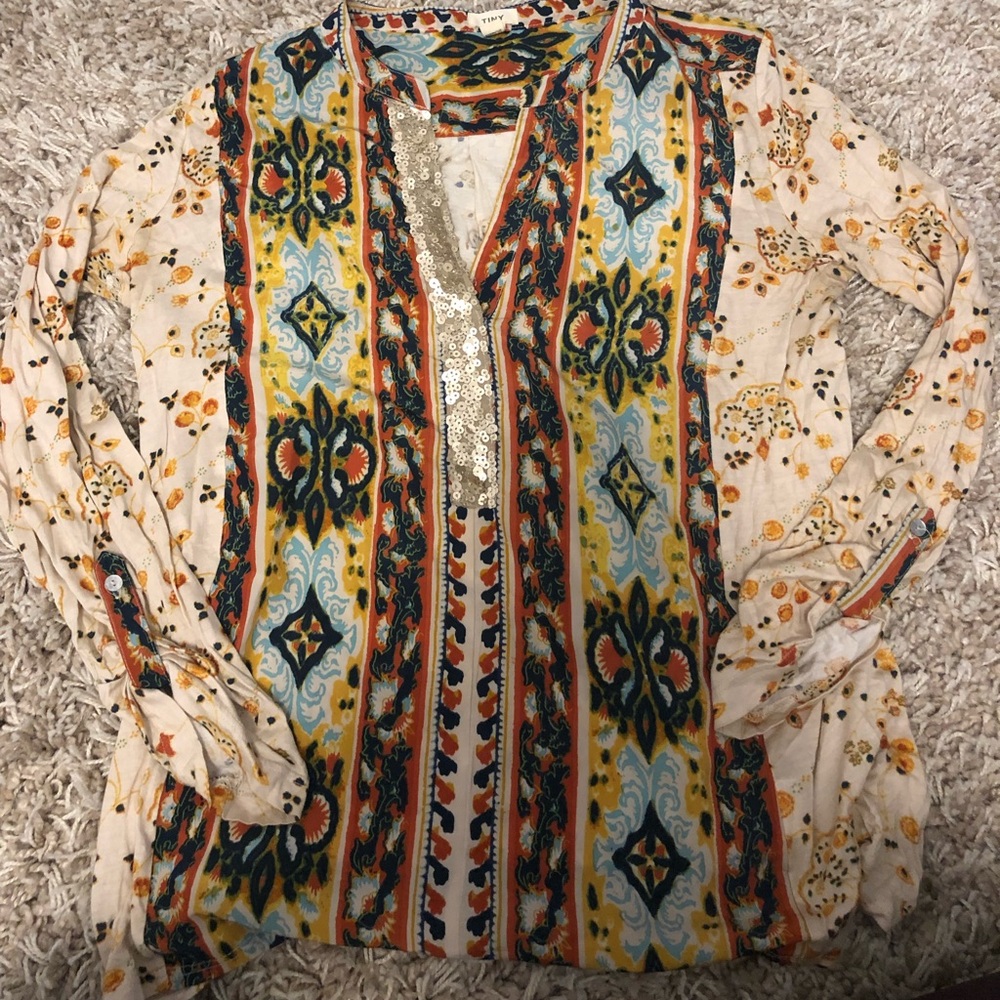 Anthropologie Tiny Patterned Sequined Top